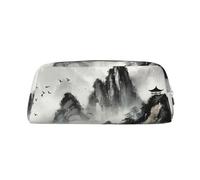 GTKSYNVE Borsa per il trucco in pelle per borsa da viaggio piccole borse per matite portatili per donne uomini stile pittura a inchiostro borsa cosmetica montagna con cerniera astuccio per matite