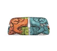 GTKSYNVE Borsa per il trucco in pelle per borsa da viaggio piccole borse per matite portatili per donne uomini funzioni cerebrali sinistra e destra Borsa cosmetica con cerniera Astuccio per matite