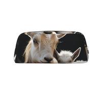 GTKSYNVE Borsa per il trucco in pelle per borsa da viaggio piccole borse per matite portatili per donne uomini carino capra bambino con madre Borsa cosmetica con cerniera Astuccio per matite estetico