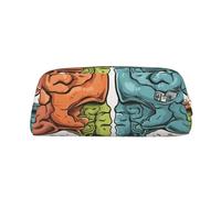 GTKSYNVE Borsa per il trucco in pelle per borsa da viaggio piccole borse per matite portatili per donne uomini funzioni cerebrali sinistra e destra Borsa cosmetica con cerniera Astuccio per matite