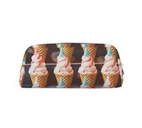 GTKSYNVE Borsa per il trucco in pelle per borsa da viaggio piccole borse per matite portatili per donne uomini coni gelato anni cinquanta borsa cosmetica con cerniera astuccio estetico portamonete
