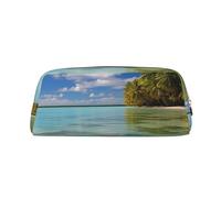 GTKSYNVE Borsa per il trucco in pelle per borsa da viaggio piccole borse per matite portatili per donne uomini laguna Aitutaki, borsa cosmetica Isole Cook con cerniera astuccio estetico portamonete