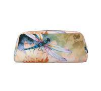 GTKSYNVE Borsa per il trucco in pelle per borsa da viaggio piccole borse per matite portatili per donne uomini libellule volanti Lily Flower Borsa cosmetica con cerniera Astuccio estetico portamonete