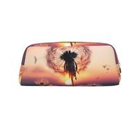 GTKSYNVE Borsa per il trucco in pelle per borsa da viaggio piccole borse per matite portatili per donne uomini dente di leone al tramonto borsa cosmetica con cerniera astuccio per matite estetico