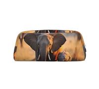 GTKSYNVE Borsa per il trucco in pelle per borsa da viaggio piccole borse per matite portatili per donne uomini carino elefante bambino e mamma borsa cosmetica con cerniera astuccio per matite estetico