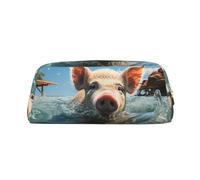 GTKSYNVE Borsa per il trucco in pelle per borsa da viaggio piccole borse per matite portatili per donne uomini borsa cosmetica sorridente con cerniera astuccio per matite estetico portamonete