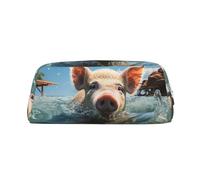GTKSYNVE Borsa per il trucco in pelle per borsa da viaggio piccole borse per matite portatili per donne uomini borsa cosmetica sorridente con cerniera astuccio per matite estetico portamonete