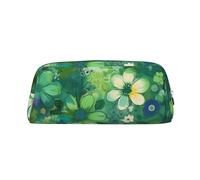 GTKSYNVE Borsa per il trucco in pelle per borsa da viaggio piccole borse portatili per donne uomini borsa cosmetica floreale verde astratta stagionale con cerniera astuccio per matite estetico