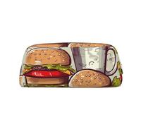 GTKSYNVE Borsa per il trucco in pelle per borsa da viaggio piccole borse portatili per donne uomini divertente cibo hamburger e tazze borsa cosmetica con cerniera astuccio per matite estetico