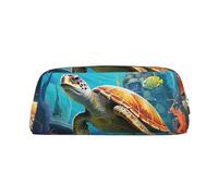 GTKSYNVE Borsa per il trucco in pelle per borsa da viaggio piccole borse portatili per donne uomini delfini tartaruga marina barriera corallina borsa cosmetica con cerniera astuccio per matite