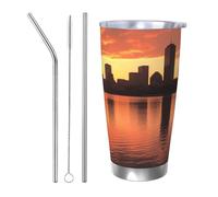 GTKSYNVE Boston Charles River City Skyline Sunset - Bicchiere con coperchio a prova di perdite e cannuccia, da 590 ml, isolamento sottovuoto, in acciaio inox, senza BPA, tazza termica riutilizzabile