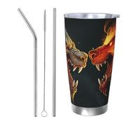 GTKSYNVE Chic Cool Two Fighting Roaring Dragon - Bicchiere con coperchio a prova di perdite e cannuccia, 590 ml, tazza termica da viaggio in acciaio inox, senza BPA, riutilizzabile, per esterni