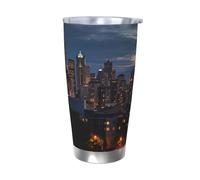 GTKSYNVE City Seattle - Bicchiere con coperchio a prova di perdite e cannuccia, 590 ml, tazza termica da viaggio in acciaio inox, senza BPA, riutilizzabile, per esterni