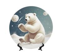 GTKSYNVE Divertente orso polare che gioca a palla di neve Bone China Piatti decorativi da 17,8 cm personalizzati in ceramica con espositore Ornamenti in ceramica Piatto in porcellana artistica per