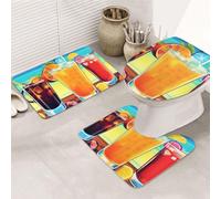 GTKSYNVE Happy Hour - Set di 3 tappeti da bagno con copriwater, tappetino per WC sagomato a forma di U e tappetini da bagno assorbenti in microfibra, asciugatura rapida, tappetino da doccia lavabile