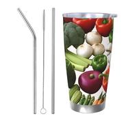 GTKSYNVE Introduzione di varie verdure Tumbler con coperchio a prova di perdite e cannuccia, tazze da auto da 20 once Tazza da caffè da viaggio in acciaio inossidabile isolata sottovuoto, senza BPA