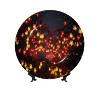 GTKSYNVE Lanterna di carta Bone China Piatti decorativi da 7 pollici Piatto decorativo in ceramica personalizzato con espositore Ornamenti in ceramica Piatto in porcellana artistica per casa ufficio