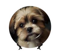 GTKSYNVE Little Dog Bone China Piatti decorativi da 8 pollici personalizzati in ceramica con espositore Ornamenti in ceramica Piatto in porcellana artistica per casa ufficio decorazione da appendere