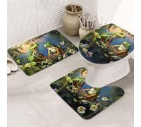 GTKSYNVE Many Frogs Sing on The Branches - Set di 3 tappeti da bagno con copriwater, tappetino per WC sagomato a forma di U e tappetini da bagno assorbenti in microfibra, asciugatura rapida, tappetino