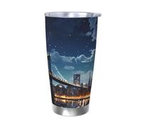 GTKSYNVE Moon Light New York City - Bicchiere con coperchio a prova di perdite e cannuccia, 590 ml, tazza termica da viaggio in acciaio inox, senza BPA, riutilizzabile, per esterni
