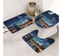 GTKSYNVE Moon Light New York City - Set di 3 tappeti da bagno con copriwater, tappetino per WC sagomato a forma di U e tappetini da bagno assorbenti in microfibra, ad asciugatura rapida, lavabili in