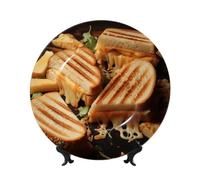 GTKSYNVE Panini al formaggio Piatti decorativi in porcellana Bone China Piatto decorativo in ceramica personalizzata da 17,8 cm con espositore Ornamenti in ceramica Piatto in porcellana artistica per
