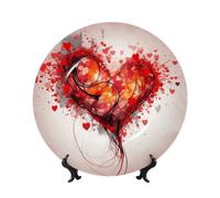 GTKSYNVE Piatto decorativo in porcellana astratta a forma di cuore in osso da 10 pollici personalizzato piatto decorativo in ceramica con espositore ornamenti in ceramica Piatto in porcellana