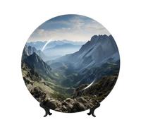 GTKSYNVE Rock Mountain Bone China Piatti decorativi in ceramica personalizzata da 17,8 cm con espositore Ornamenti in ceramica Piatto in porcellana artistica per casa ufficio decorazione da parete