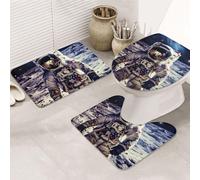 GTKSYNVE Set di 3 tappeti da bagno con motivo astronauta degli Stati Uniti e luna con copriwater, tappetino per WC sagomato a forma di U e tappetini da bagno assorbenti in microfibra, asciugatura