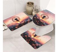 GTKSYNVE Set di 3 tappeti da bagno con motivo dente di leone al tramonto, con copriwater, tappetino per WC sagomato a forma di U e tappetini da bagno assorbenti in microfibra, asciugatura rapida