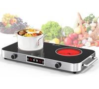 GTKZW Piano Cottura Vetroceramica 2 Fuochi 2200W, Piano Cottura Elettrico 48 cm con 9 Livelli di Temperatura e Potenza & Timer - Cucina Elettrica Portatile per Camper, Camera, Campeggio