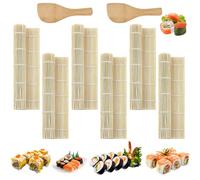 GTNCE 6 Pezzi Stuoia per Sushi 24x24 cm, Tappetino per Sushi in Bambù Naturale con Cucchiaio da Riso, Riutilizzabile e Lavabile, Set per Sushi Fatti in Casa per Principianti e Professionisti