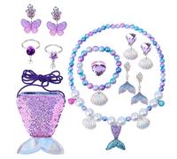 GTNCE Set Gioielli Sirena e Principessa per Bambina, Accessori Sirenetta Bambina - Collana, Bracciale, Anello, Orecchini, Borsa Peluche - Accessori Moda, Giochi di Ruolo, Regalo di Compleanno