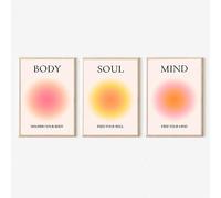 Gtoaxxno Set di 3 dipinti artistici su tela, stampa con anima e mente, corpo e anima, poster per camera estetica (40 x 60 cm)