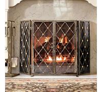 GTPBAO Parascintille Parascintille in Rete di Ferro Battuto, Colore Bronzo Dorato Antico, Tenda per Stufa A Legna per Interni Ed Esterni, Doppie Porte