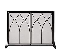 GTPBAO Parascintille Paravento per Camino Artigianale, Moderno Paravento per Camino con Doppia Anta, Pannello Singolo Tenda per Stufa A Legna, Nero