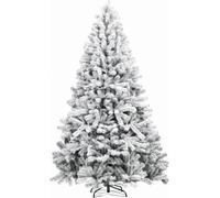 GTPLAYER Albero di Natale artificiale, decorazione natalizia, 195 cm, in PVC con oltre 1000 punte, rami spessi con fiocchi decorativi e biglietti di auguri, robusto supporto in metallo, verde neve