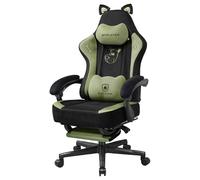 GTPLAYER Carina sedia da gioco con tessuto di velluto, sedia da gioco ergonomica, con orecchie di gatto, memory foam e poggiapiedi, 150 kg, verde