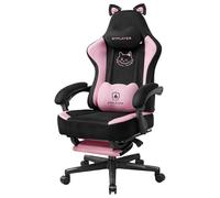 GTPLAYER - Sedia da gaming carina con tessuto in velluto, sedia da gaming, sedia da ufficio ergonomica con orecchie di gatto, memory foam e poggiapiedi, 150 kg, Rosa