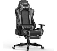 GTPLAYER Sedia da Gaming con Poggiapiedi e Altoparlante Bluetooth Poltrona Ufficio Scrivania Ergonomica Sedie Musicale Grigia