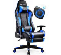 GTPLAYER Sedia da Gaming con Poggiapiedi e Altoparlante Bluetooth Poltrona Ufficio Scrivania Ergonomica Sedie Musicale Blu