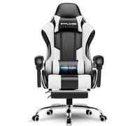 GTPLAYER Sedia da gaming, da ufficio, da gioco, ergonomica, con poggiapiedi, per massaggi, cuscino lombare, imbottita, sedia girevole, colore: bianco