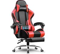 GTPLAYER Sedia da gaming, da ufficio, ergonomica, per PC, con supporto lombare massaggiante, con poggiapiedi e poggiatesta, in similpelle rossa