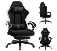 GTPLAYER Sedia da gaming, ergonomica, da scrivania, con superficie in tessuto, cuscino a molla, braccioli di collegamento e poggiapiedi, nero scuro
