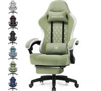 GTPLAYER Sedia da gaming, ergonomica, da scrivania, con superficie in tessuto, cuscino a molla, braccioli di collegamento e poggiapiedi, Verde