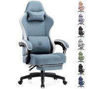 GTPLAYER Sedia da gaming, ergonomica, da scrivania, con superficie in tessuto, cuscino a molla, braccioli di collegamento e poggiapiedi, Azzurro