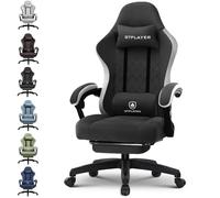 GTPLAYER Sedia da gaming, ergonomica, da scrivania, con superficie in tessuto, cuscino a molla, braccioli di collegamento e poggiapiedi, Negro