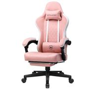 GTPLAYER Sedia da gaming, ergonomica, da scrivania, con superficie in tessuto, cuscino a molla, braccioli di collegamento e poggiapiedi, Rosa