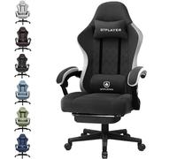 GTPLAYER Sedia da gaming, ergonomica, da scrivania, con superficie in tessuto, cuscino a molla, braccioli di collegamento e poggiapiedi, black