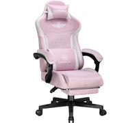 GTPLAYER Sedia da gaming, ergonomica, in Lino con supporto lombare, sedia PC con schienale allargato, portata fino a 150 kg, rosa